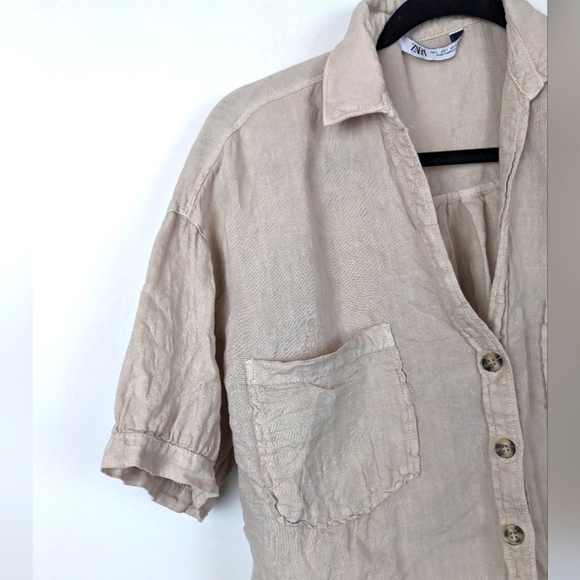 Zara cropped linen shirt beige small - Picture 4 of 6